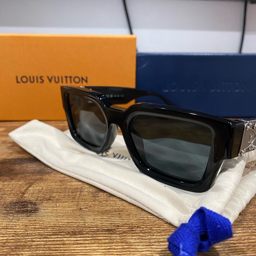 Louis Vuitton Black Square Frame Sunglasses with Silver Accents